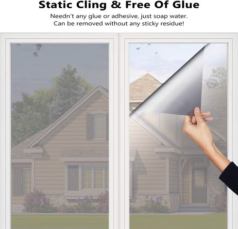 HooTown Window Tint for Home One Way Window Film Daytime Privacy Mirror Film Static Non-Adhesive Window Tint Film Heat Control Anti UV One Way Pri...