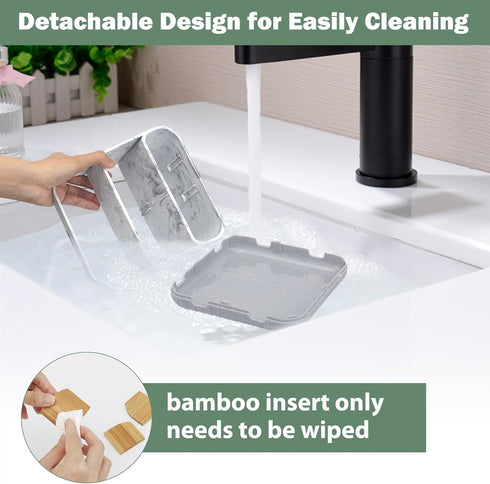 Toothbrush Holders for Bathrooms - 6 Slots Bamboo Electric Tooth Brushing Holder, Bathroom Countertop Organizer for Kids Family, Marble Toothbrush...