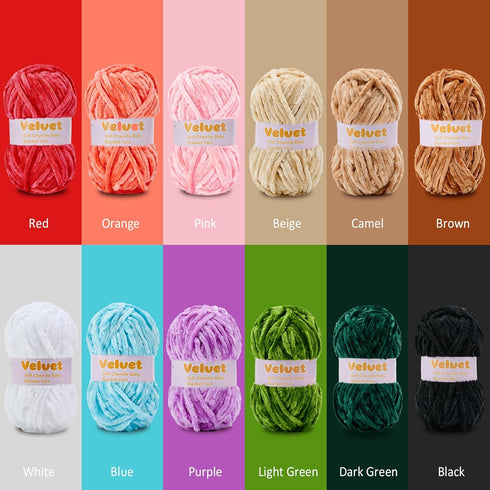 Velvet Yarn Chenille Yarn for Crocheting and Knitting Soft Chenille Bulky Baby Blanket Yarn DIY Weaving Craft 2pack Beige(4oz 164yds Each)......