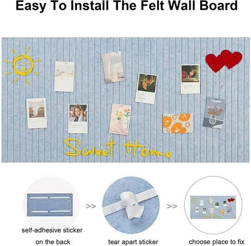 24 x 16" Large Bulletin Board, Decorative Felt Pin Board, 0.35“ Thick Foldable Photo Display Board with Self-Adhesive Tape, Vision Board for Schoo...
