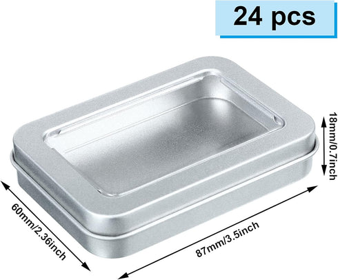 24 Pcs Rectangular Hinged Tins Box Metal Rectangular Empty Container Metal Storage Organizer Tins Mini Portable Box Containers with Clear Window f...