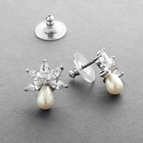 Mariell Freshwater Pearl and Cubic Zirconia Crystal Bridal Earrings. Pearl Wedding Earrings for Brides, Bridesmaids and Mother of the Bride...