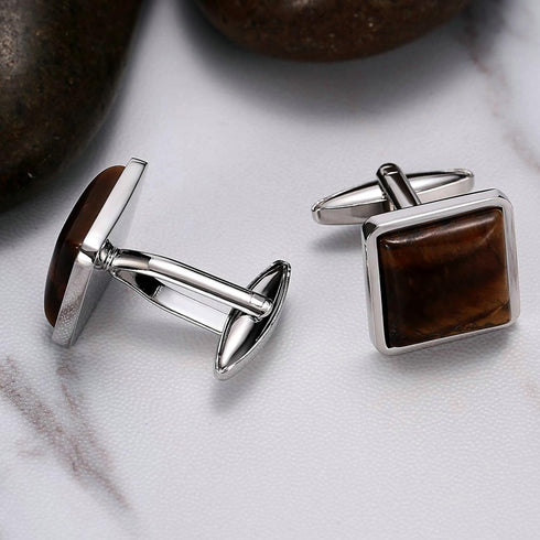Stainless Steel Cufflinks for Men, Square Cufflinks Brown Amber Cufflinks Tuxedo Wedding Cufflinks Gift for Groom Husband Father Boyfriend...