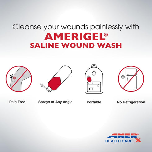 AMERIGEL - Saline Wound Wash - First Aid Cleansing Solution - Advanced Skin and Wound Care - 4 Fl. Oz....
