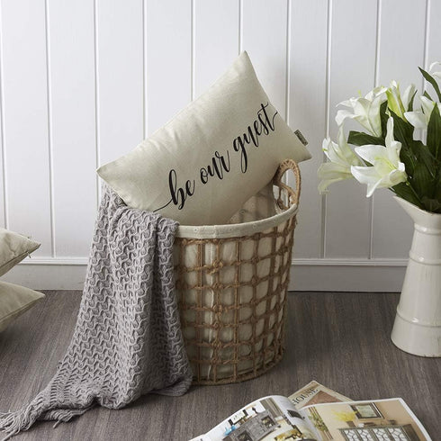 Meekio Farmhouse Pillow Covers with Be Our Guest Quote 12" x 20" Farmhouse Rustic Décor Lumbar Pillow Covers with Saying Guest Room Décor...