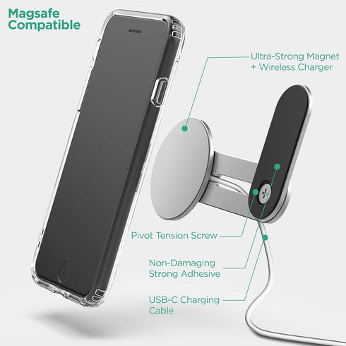 GALVANOX MagSafe Desktop/Laptop Charger Stand - Magnetic Wireless Charging for iPhone 12/13/14 (15W) Desktop Computer Phone Holder Mount (Aluminum...