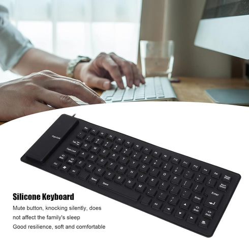 Pissente Foldable Silicone Keyboard, Fully Sealed Design Lightweight 85 Keys Portable Silent Soft Comfortable USB Wired Silicone Keyboard for Lapt...