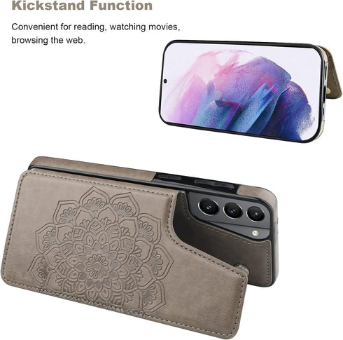 Vaburs for Galaxy S21 Wallet Case with Card Holder, Embossed Mandala Pattern Premium PU Leather Double Magnetic Buttons Flip Protective Case for S...