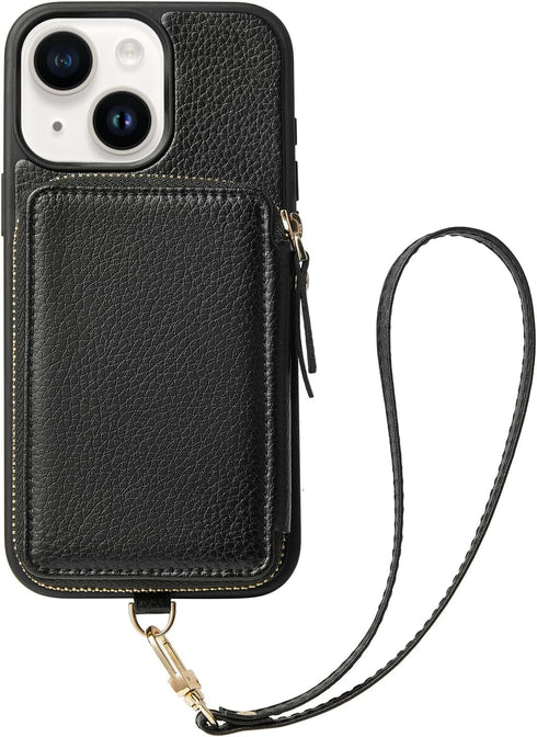 ZVE for iPhone 13 Wallet Case with Wristlet, Zipper Leather Case with RFID Blocking Card Holder Slots Purse, Protective Carrying Cover for iPhone ...