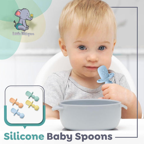 LittleWhispers Baby Silicone Spoons - Self Feeding 6 Months - Infant, Toddler, & Kid Friendly Utensils - First Stage, Baby Led Weaning - 4 Pack Ut...