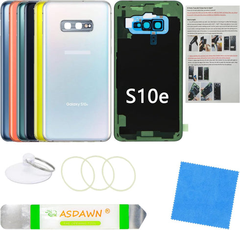 Galaxy S10e Back Glass Cover Replacement Housing Door w/Pre-Installed Camera Lens + All The Adhesive + Repair Tool Kit for Samsung Galaxy S10e SM-...