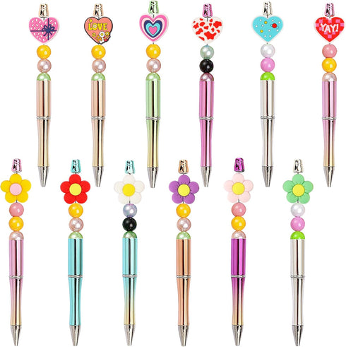12Pcs Flower and Heart Silicone Focal Beads Bulk, Silicone Beads for Beadable Pen Keychain, DIY Pen Beads Heart-Shaped Flower Making Silicone Bead...