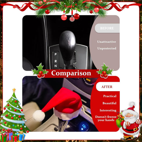 Car Decoration Interior Accessories- Christmas Santa Hat,Cute Christmas Car Decor Gear Shift Knob Cover for Manual/Automatic Shift Knob,Universal ...