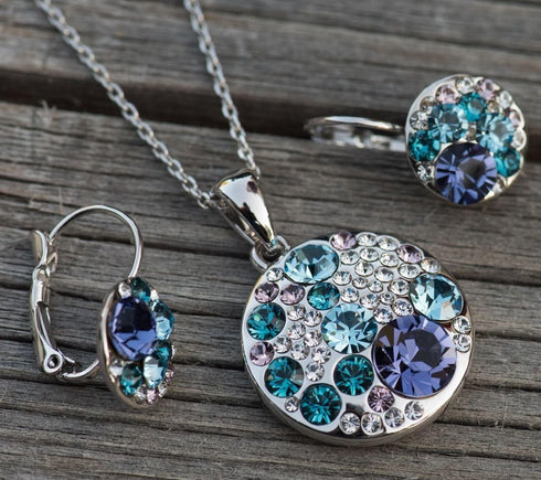 Leafael Ocean Bubble Women's Crystal Jewelry Set Costume Fashion Pendant Necklace Earring, Silver Tone or 18K Rose Gold Plated, 18" + 2", Gifts fo...