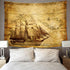 F-FUN SOUL Pirate Treasure Map Sailing Ship Drawing Tapestry, Large 80x60inches Soft Flannel, Old Ancient Pattern Wall Hanging Tapestries for Livi...
