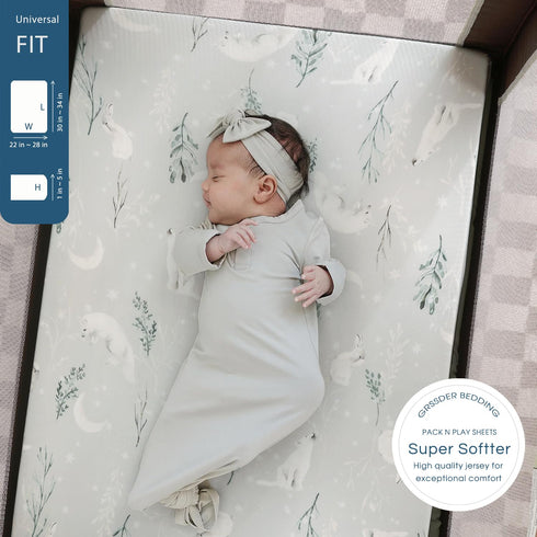 Stretchy Ultra Soft Jersey Knit Fitted Pack and Play Sheets Set 2 Pack, Portable/Mini Crib Sheets Safe and Snug Fitted for Boys and Girls, Cute Be...