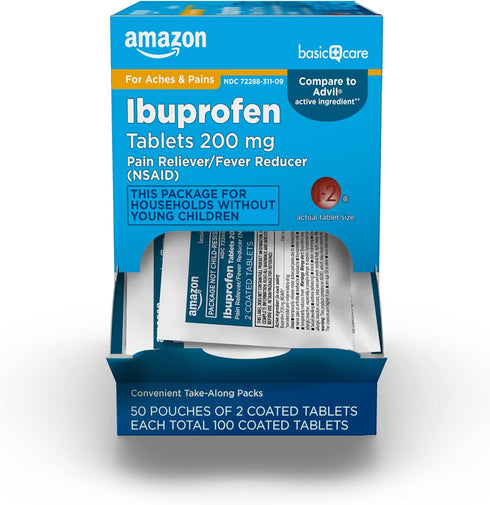 Amazon Basic Care Ibuprofen Tablets, 200 mg, Pain Reliever and Fever Reducer, For Headache, Muscular Aches, Arthritis, Backache and More, 100 Coun...