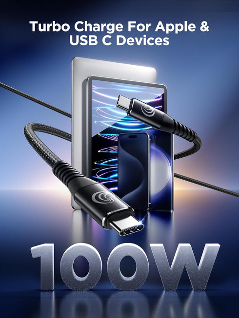 USB C to USB C Cable 100W 6FT 2Pack USBC to USBC Fast Charging Cable Braided USB C to C Charger Cord for iPhone 15/15Pro/15Plus/15 Pro Max, iPad P...