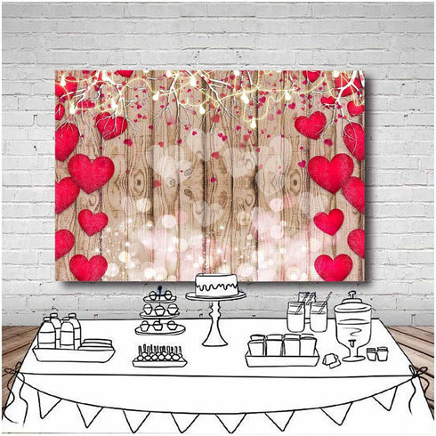 Red Love Heart Valentine's Day Vintage Rustic Wood Theme Photography Backdrops 7x5ft Mother's Day Wedding Bridal Shower Wedding Anniversary Party ...