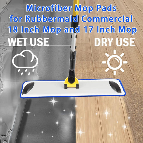 4 Pack Microfiber Cleaning Pad for Rubbermaid Commercial 18 Inch Mop and 17 Inch Mop, Reusable Wet & Dry Mop Refills for Commercial Flat Mop Syste...