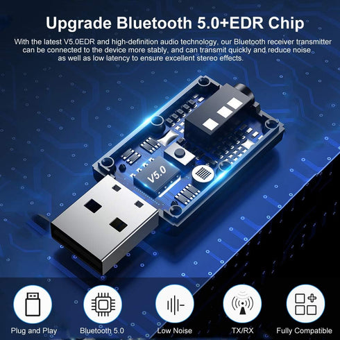 Bluetooth 5.0 Car Adapter, BAVNCO Mini Stereo Transmitter Receiver Wireless 3.5mm Aux Jack Adapter Hands-Free Car Kit Built-in Mic for Car, Home S...