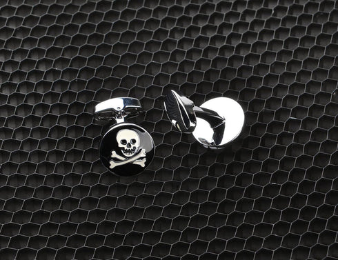 Cufflinks Unique Round Bone and Skull Engraved Cuffs Tuxedo Shirt Silver Cuff Link for Men boys...