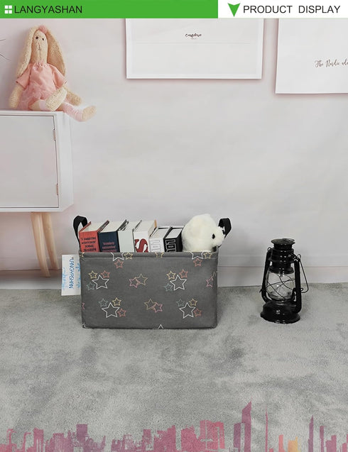 LANGYASHAN Rectangular Storage Bin Collapse Canvas Fabric Cartoon Storage Basket with Handles for Organizing Home Kitchen Boys and Girls Toys Offi...