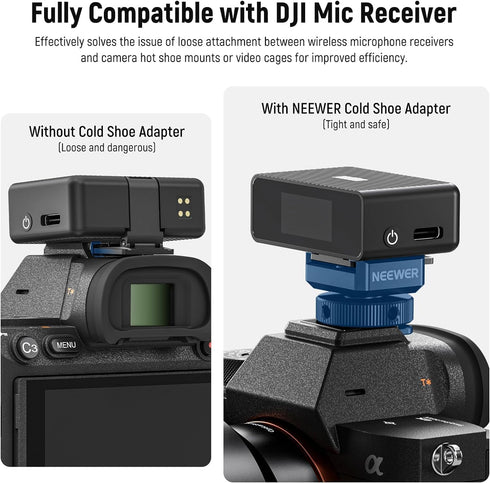 NEEWER Cold Shoe Mount Adapter Compatible with DJI Hollyland Rode Wireless Lavalier Microphone Receiver, Anti Drop Mic Accessories with Retractabl...