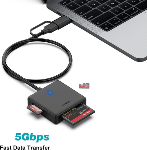 Memory Card Reader, BENFEI 4in1 USB USB-C to SD Micro SD MS CF Card Reader Adapter Compatible with iPhone 15 Pro/Max, MacBook Pro/Air 2023, iPad P...