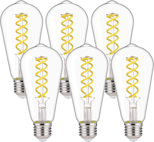 Dimmable Vintage LED Edison Bulbs, 6W, Equivalent 60W, 600lm, Daylight 5000K,ST58 Antique LED Filament Bulbs, E26 Medium Base, Clear Glass, Pack o...