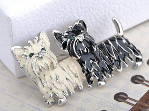 Alilang Cute Black White Shih Tzu Terrier Dog Puppy Love Enamel Cartoon Furry Animal Brooch Pin...