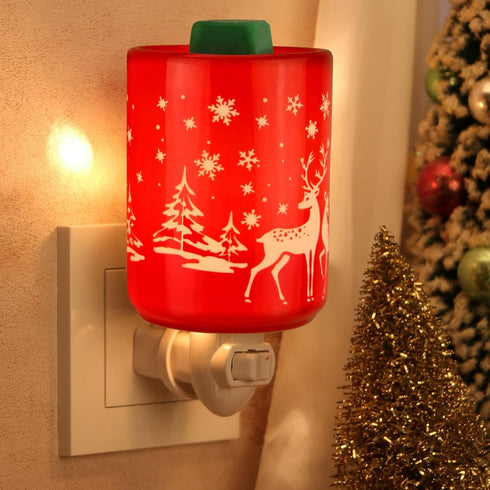 STAR MOON Pluggable Fragrance Ceramic Wax Melt Night Light Warmer for Christmas Decoration No fire Hazard Packed with Two Bulbs - Abrasive Red Rei...