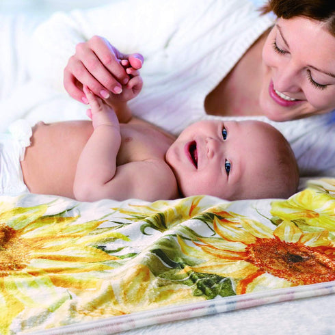Sunflower Baby Monthly Milestone Blanket Girl, Floral Newborns Month Blanket Gift for Baby Shower, Soft Plush Photo Prop Blanket, Wreath &Headband...