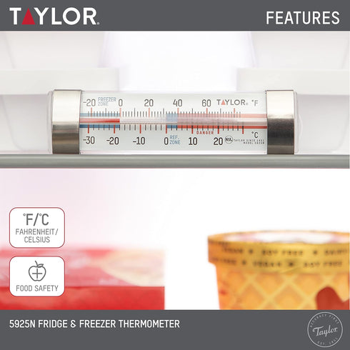 Taylor Large Dial Kitchen Refrigerator/Freezer Kitchen Thermometer with Suction Cups, Refrigerator/Fridge Thermometer - 2 Pack......