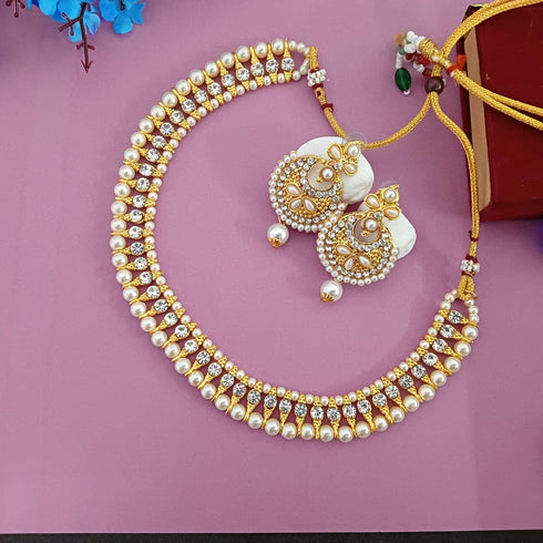 Efulgenz Pearl Indian Choker Indian Pearl Necklace Indian Faux Pearl Necklace Jewelry Set Cz Cubic Zirconia Beaded Choker Necklace Earrings Jewelr...