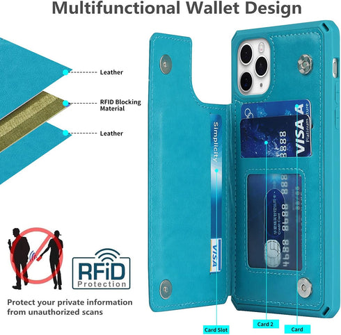 iCoverCase Compatible with iPhone 11 Pro Max Wallet Phone Case with Card Holder for Women, RFID Blocking Embossed PU Leather Wrist Strap Case for ...