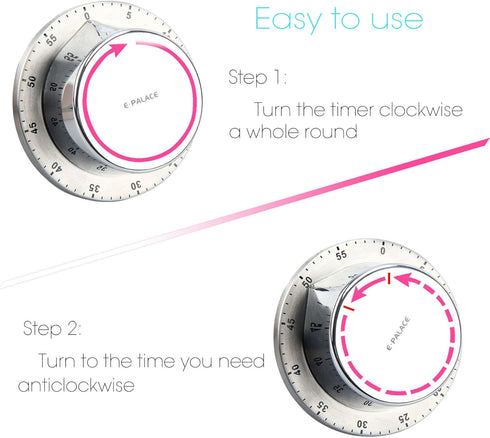 Kitchen Timer, 60 Minute Timer,Magnetic Loud Alarm,Mechanical Stainless Steel Cooking Timer (1pack)...