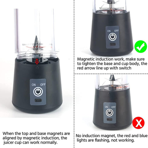 Personal Blender for Shakes and Smoothies, USB Rechargeable Shaker, Portable Juicer with Six Cutters, 380ML Juice Bottle for Travel Gym?Black?...