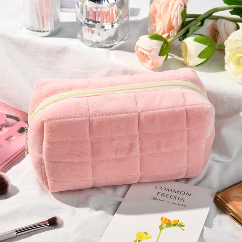 Makeup Bag Plush Cosmetic Bag Cute Aesthetic Makeup Bag Pink Makeup Pouch Travel Toiletry Bag Organizer Soft Makeup Brushes Accessories Storage Ba...
