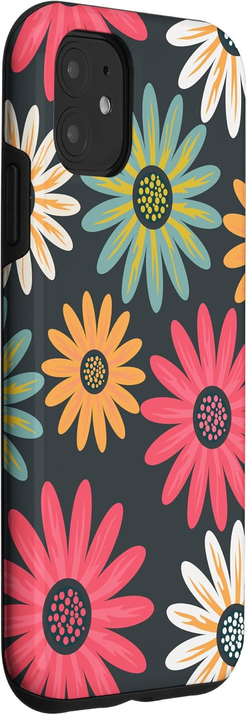 iPhone 11 Floral Daisy Flowers Pink Green Orange Grey Pattern AEN021 Case...
