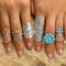 ELABEST Boho Western Ring Set Turquoise Cactus Arrow Joint Knuckle Finger Rings Sets for Women...