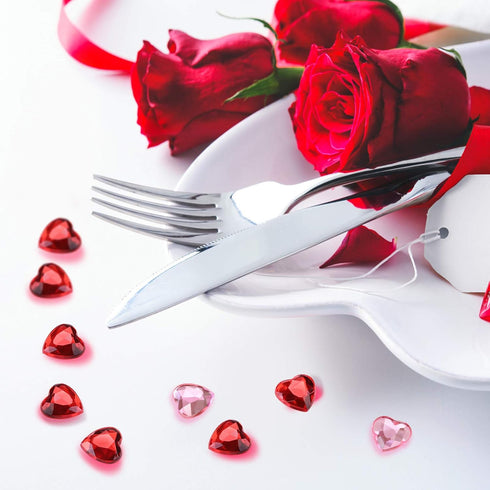 CHENGU Valentines Day Acrylic Heart 3D Acrylic Heart Rhinestones Flat Red and Back Decoration Wedding Table Scatter Decoration for DIY Crafts Jewe...