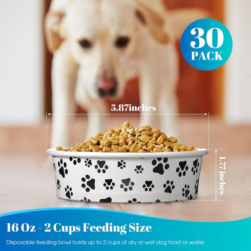 30 Pieces Disposable Dog Bowls Small Pet Feeding Bowls with Printed Pattern Dog Dishes for Small Dogs Pet Paper Food Bowls Travel Bowls for Feedin...