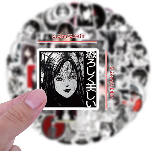 120pcs Junji Ito Stickers for Water Bottles, Black White Horror Manga Stickers, Cool Thriller Waterproof Vinyl Decals for Teens Adults Laptop Car ...