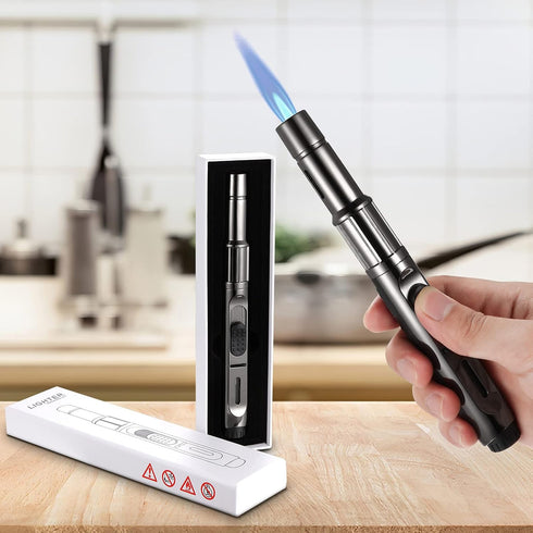 Butane Torch Lighter Long Butane Lighter Refillable Kitchen Torch Lighter with Visible Fuel Window Adjustable Jet Flame Pen Lighter Butane Lighter...