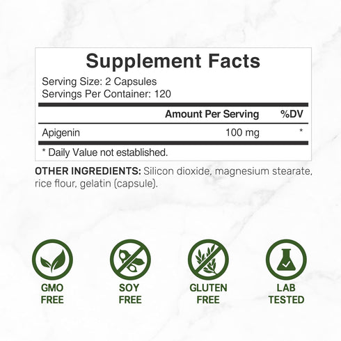 Apigenin, 100mg Per Serving, 240 Capsules – Raw Plant Extract from Chamomile Flower – Active Bioflavonoids & Antioxidants – Sleep & Relaxation Sup...