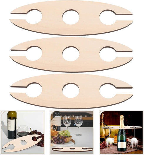 Alipis 3pcs Bamboo Wine Storage and Display Rack Wine Racks Countertop with Glass Holder Bottle Shaped Shelf Wine and Wine Glass Holder for Home D...