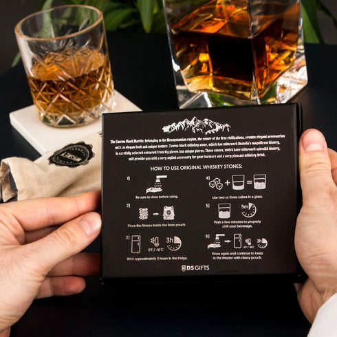 Premium Whiskey Stones Gift Set with 12 Pcs Stones and Bag. Whiskey, Bourbon, Cognac, Scotch,Gin, Wine Beverage. Marble Reusable Ice Cubes. Birthd...