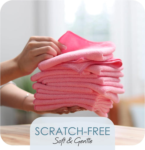Hearth & Harbor Microfiber Cleaning Cloth, Microfiber Towels for Cars 12 Pack Washcloths, Pink Cleaning Rags, Reusable Microfiber Towel, Microfibe...