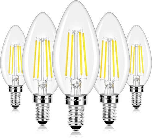LED Candle Bulbs 40W Equivalent, E12 Candelabra Light Bulbs 4W 470Lm Clear Edison LED Bulbs, Daylight White 5000K Classic Bright Filament Bulbs, N...